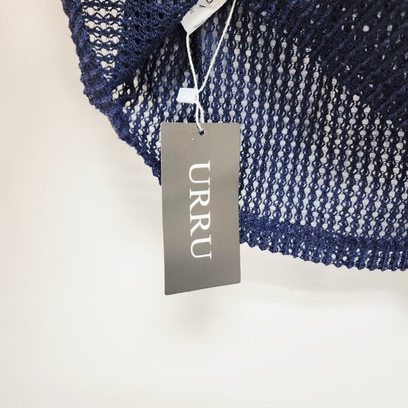 Mens Navy Blue Mesh Button-Up Shirt By URRU Size L Short Sleeve Lightweight - Picture 4 of 10